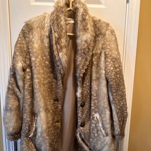Vintage faux fur mid length coat with silky lining